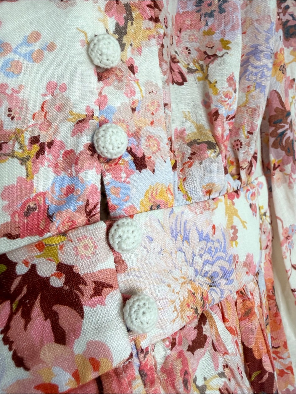 Zimmermann Devi Plunge Mini Dress Cream Floral Puff Sleeve Mini Size 1/US Small - Picture 12 of 12